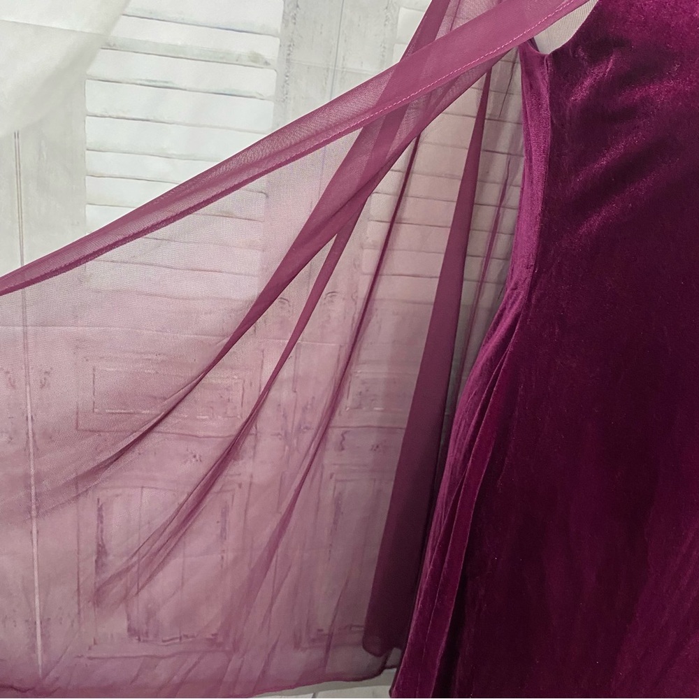 NWT R&M Richards Size 8 Plum Purple Rhinestone Cape Sleeve Sheath Dress Chiffon - Picture 8 of 15